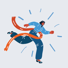 Fototapeta premium Vector illustration of woman run with red ribbon. First place winner