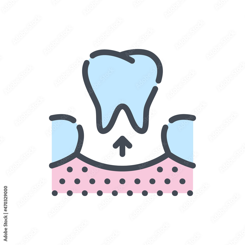 Poster removal of a tooth color line icon. tooth extraction vector outline colorful sign.