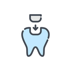 Tooth filling color line icon. Placement of a filling in a tooth vector outline colorful sign.