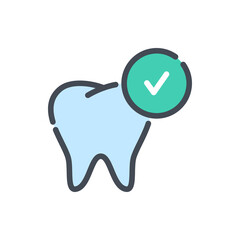 Tooth with check mark color line icon. Dental care vector outline colorful sign.