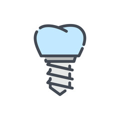 Dental implant color line icon. Installation of a new tooth vector outline colorful sign.