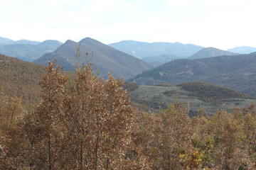 View on street and landscape of SH 75 Albania, Direction to Korca 