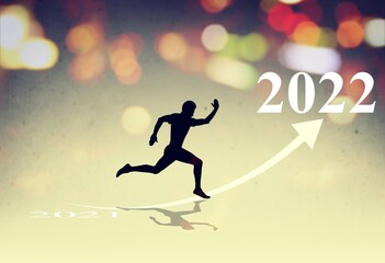 man running on street 2021 moving to new year 2022, new ideas, the concept of happy new year