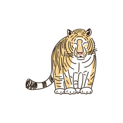tiger  fullface cartoon outline drawing  vector illustration   