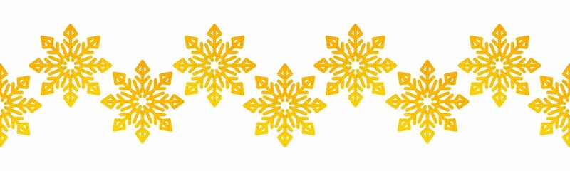golden snowflakes isolated on white background. shiny frame. garland of snowflakes, winter decoration.