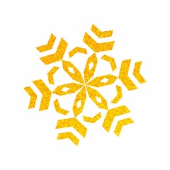golden snowflake on a white background. element of winter decor. golden glitter decoration