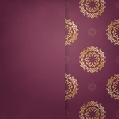 Postcard template burgundy with Indian gold pattern prepared for typography.