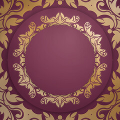 Postcard template in burgundy color with a Greek gold pattern for your congratulations.