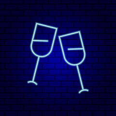 Champagne glasses neon sign. Vector illustration