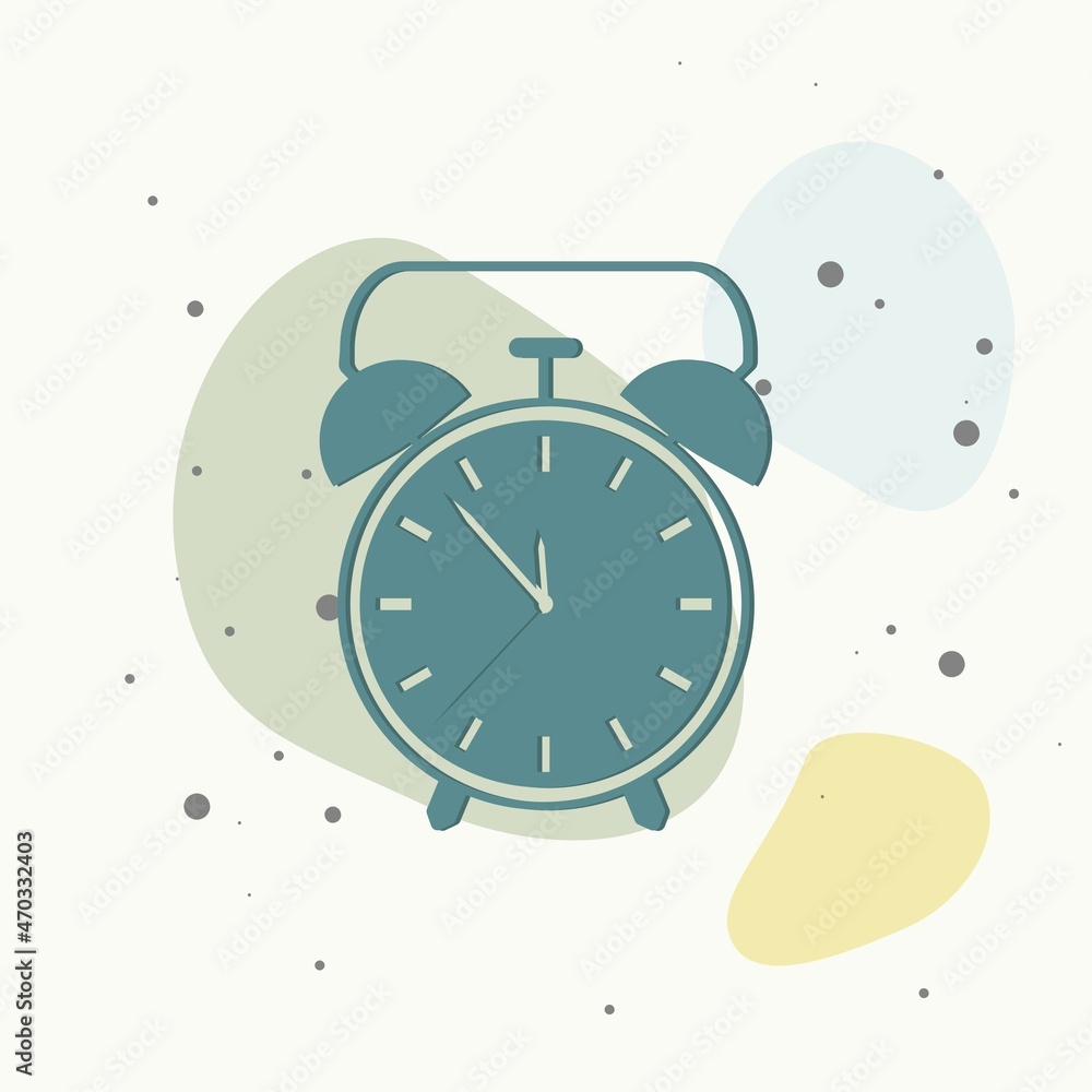 Poster vector icon alarm clock on multicolored background.