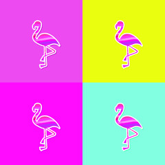 Pink Silhouette of a flamingo  on pink yellow blue background.Vector illustration. Sticker. Perfect for apparel, fabric, textile, wrapping paper,decoration, card, scrapbooking. 