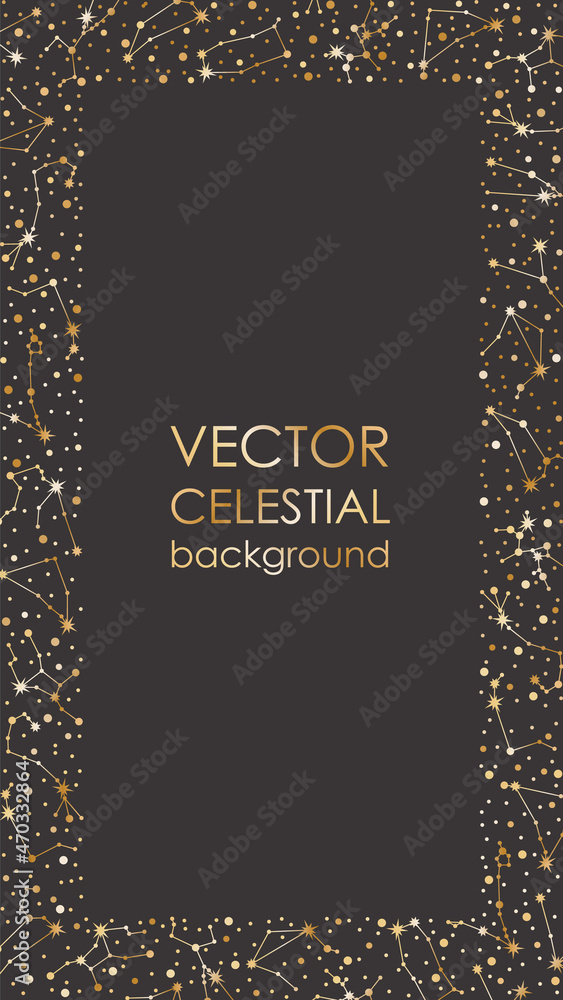Wall mural vector zodiac constellations background with copy space. golden astrological frame with horoscope st