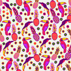 seamless pattern with toucan and pineapples