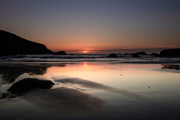 Sunset over pacific ocean at Harris Beach