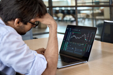 Stressed business man crypto trader broker investor analyzing stock exchange market crypto trading...