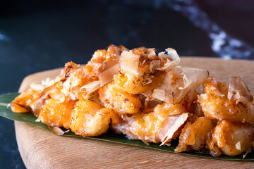 shrimp slices in tempura, shrimp popcorn, japanese food