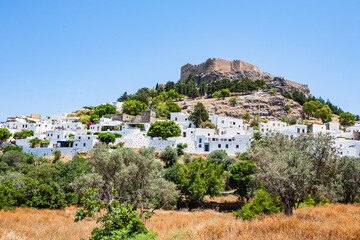 Fototapeta na wymiar View of Lindos from the beach -Rhodes-Greece