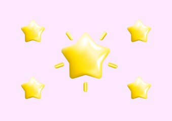Five stars, glossy yellow colors. Customer rating feedback concept from the client about employee of website.