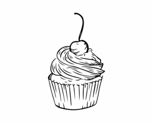 Cupcake with cream in the style of vector graphics, . Cupcake icon, logo. Vector illustration