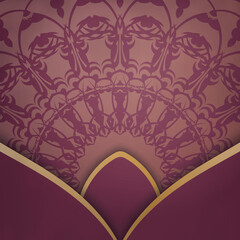 Template Congratulatory Brochure burgundy with mandala gold pattern for your brand.