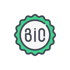 Bio product label color line icon. Natural product ribbon vector outline colorful sign.