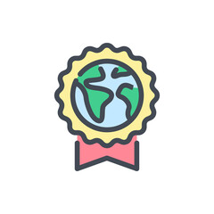 Ecology medal color line icon. Medal with planet Earth vector outline colorful sign.