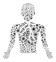 Vector infectious chest cancer icon composition of contagious items. Chest cancer mosaic is organized from infectious items, parasites, microbes, spores, contagious agents,