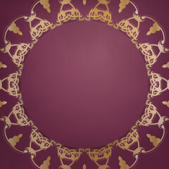 Template Congratulatory Brochure in burgundy color with Indian gold ornaments for your design.