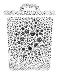 Vector virus trash bin icon collage of contagious microbes. Trash bin collage is done from infection elements, parasites, microbes, spores, contagious agents, and based on trash bin icon.