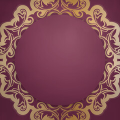 Template Congratulatory flyer burgundy color with mandala gold ornament for your design.