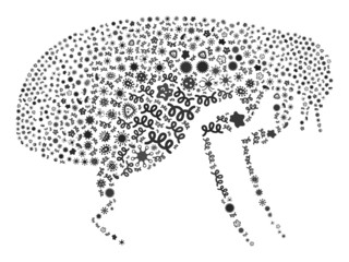 Vector infectious flea icon composition of contagious microbes. Flea collage is designed of virus items, parasites, microbes, spores, contagious agents, and based on flea icon.