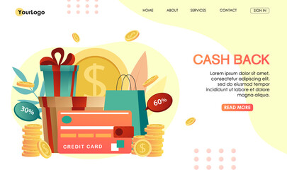 Loyalty program design concept. Cash back service on mobile smartphone app, application of payment by credit card on online shopping. Bonus system to return money. Vector illustration