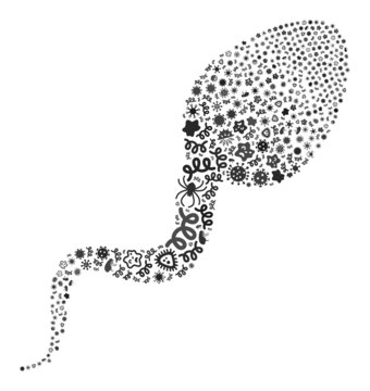 Vector infection spermatozoon icon mosaic of contagious microbes. Spermatozoon mosaic is organized of infection elements, parasites, microbes, spores, contagious agents,