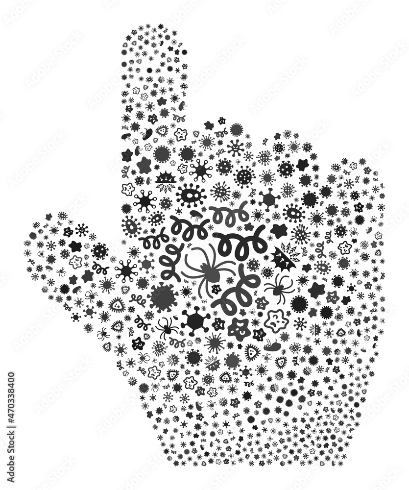 Poster vector virus pointer finger icon mosaic of pandemic items. pointer finger mosaic is composed with vi