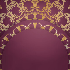 Template Congratulatory flyer in burgundy color with vintage gold ornaments for your design.