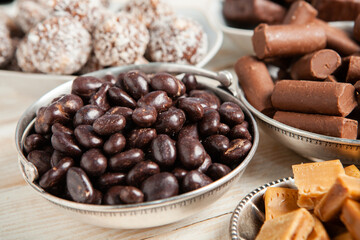 Assortment of delicious chocolate candies background. Chocolate candy isolated 