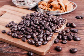 Assortment of delicious chocolate candies background. Chocolate candy isolated 