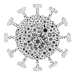 Vector virus flu virus icon mosaic of contagious microbes. Flu virus collage is formed of infection elements, parasites, microbes, spores, contagious agents, and based on flu virus icon.