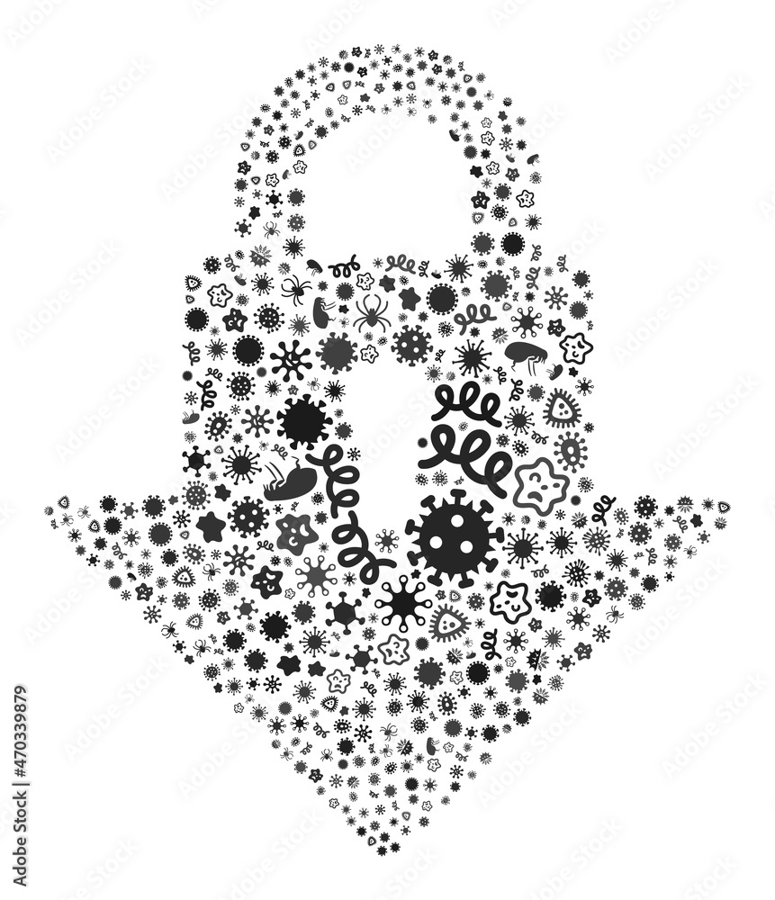 Poster vector infectious lockdown arrow icon mosaic of pandemic items. lockdown arrow mosaic is designed of