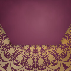 Template Greeting Brochure burgundy with Greek gold ornaments prepared for typography.