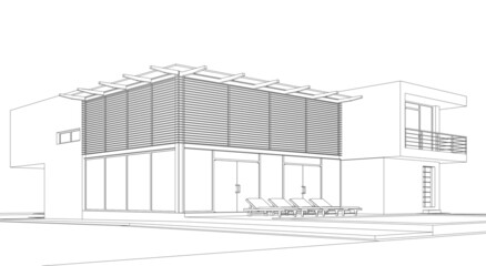 Modern villa architectural project 3d drawing