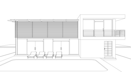 Modern villa architectural project 3d drawing