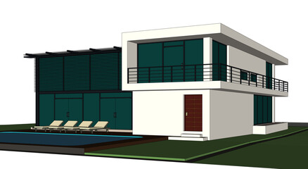 Modern villa architectural project 3d drawing