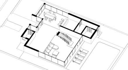 Modern villa architectural project 3d drawing
