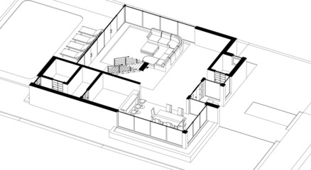 Modern villa architectural project 3d drawing
