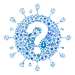 Vector infectious coronavirus question icon collage of pandemic microbes. Coronavirus question mosaic is created of infection elements, parasites, microbes, spores, contagious agents,