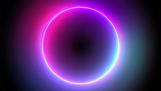 Neon circle with black . Abstract Neon Glowing Circle.