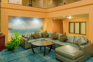 Lounge area of a hotel. Fragment of the lobby of the five stars hotel. Interior design.