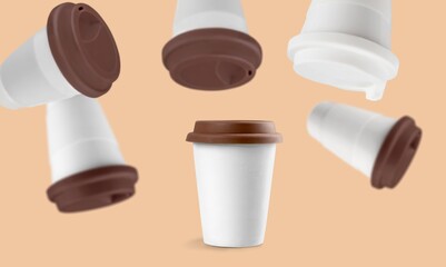 Classic recyclable cardboard cups on a color background