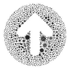 Vector infection rounded arrow icon mosaic of contagious cells. Rounded arrow mosaic is composed of infection elements, parasites, microbes, spores, contagious agents, and based on rounded arrow icon.